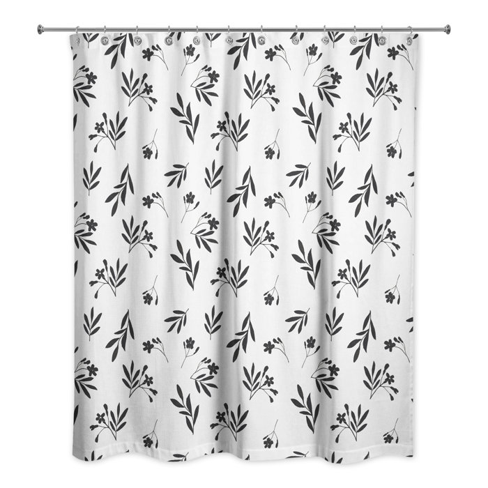 Gracie Oaks Simple Black Floral Shower Curtain Wayfair